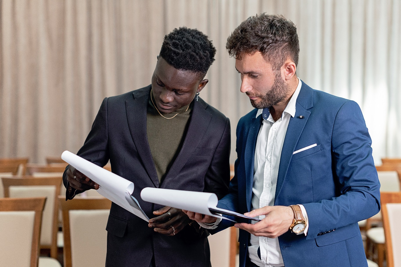 Two family lawyers looking at documents 