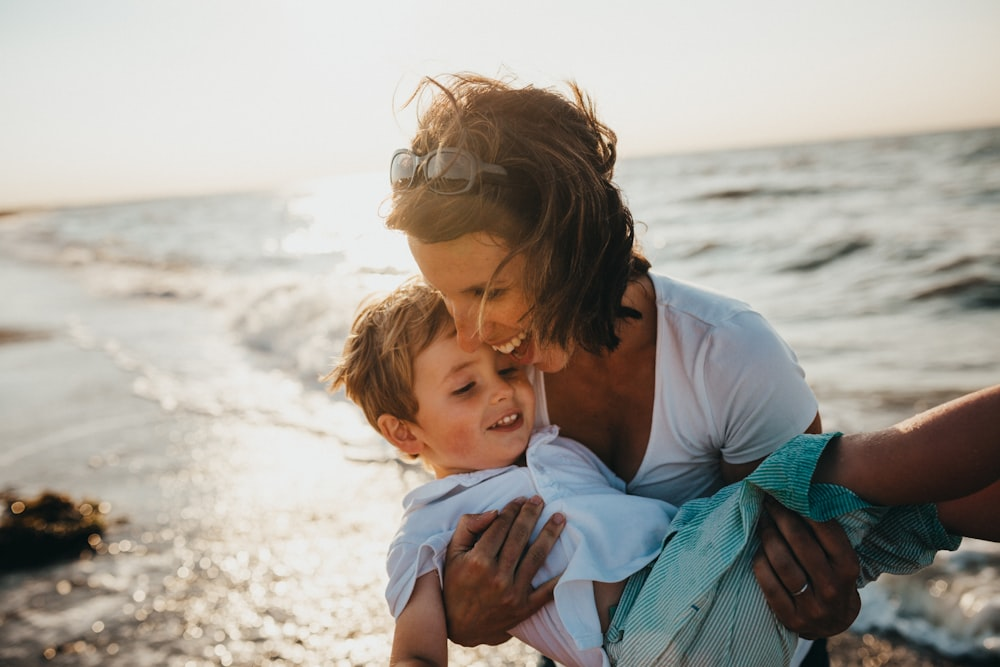 A mother playing with her son