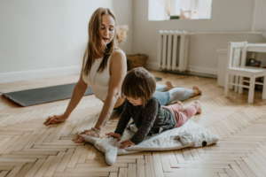 A woman having a good time with her daughter