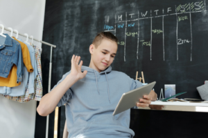 A boy on a video call