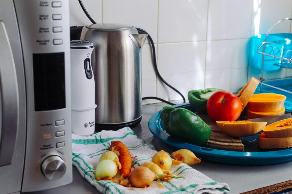 Fruits and vegetables near electrical appliances
