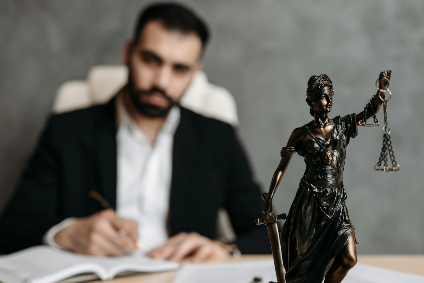 A personal injury attorney in his office