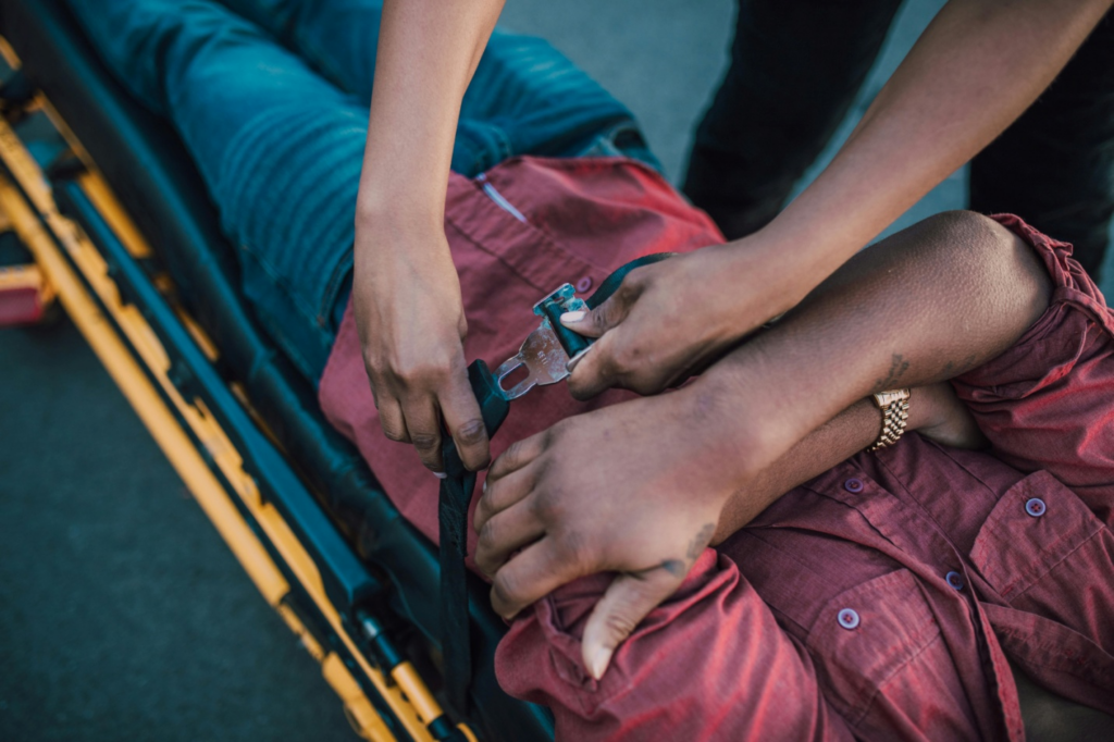 An injured person on a stretcher