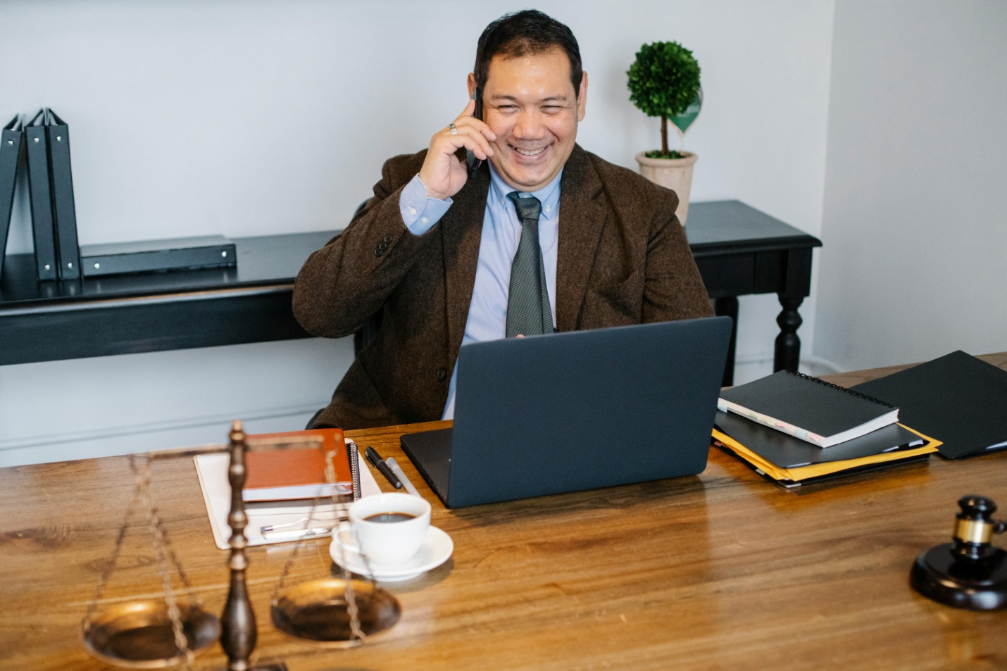 A personal injury lawyer in his office