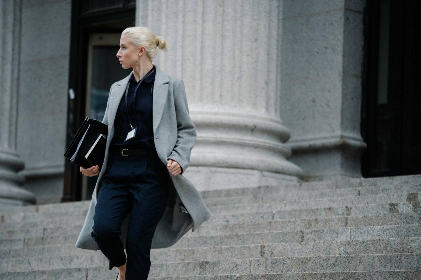  A personal injury attorney walking down a staircase