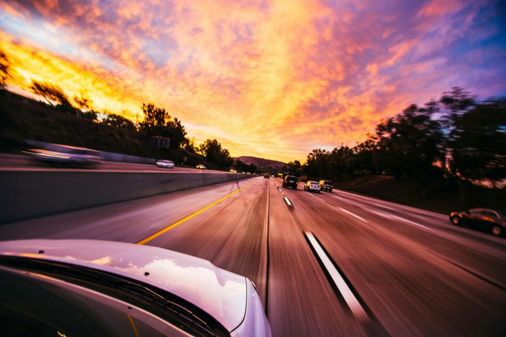 A car speeding on a road