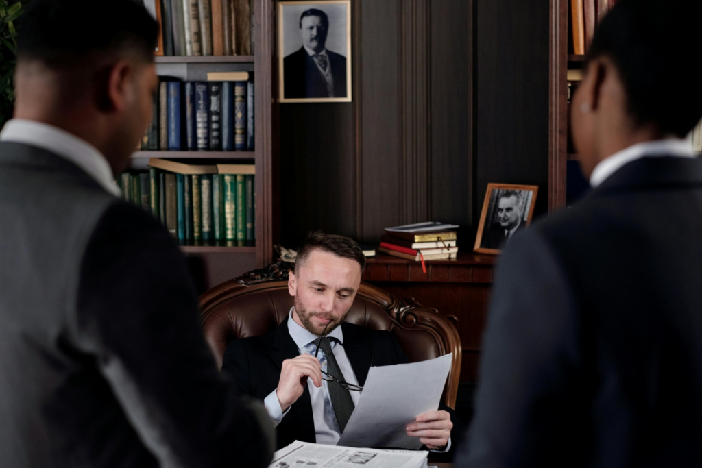 A personal injury lawyer in his office