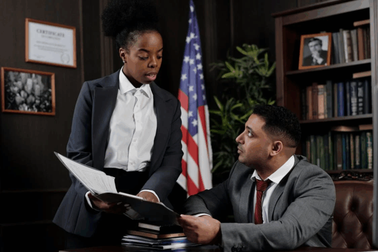 An image of lawyers in an office
