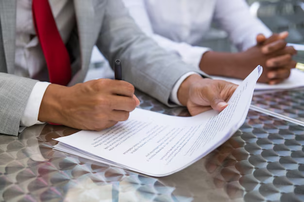 A person reading a contract