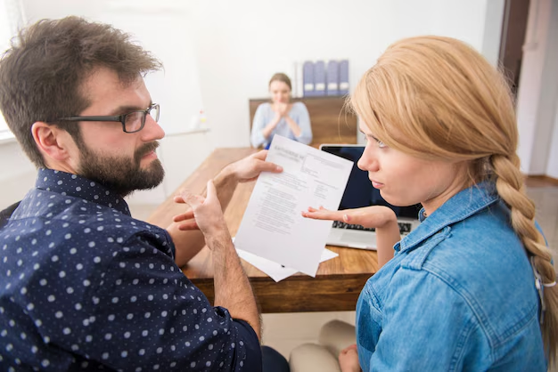 Two people holding a document
