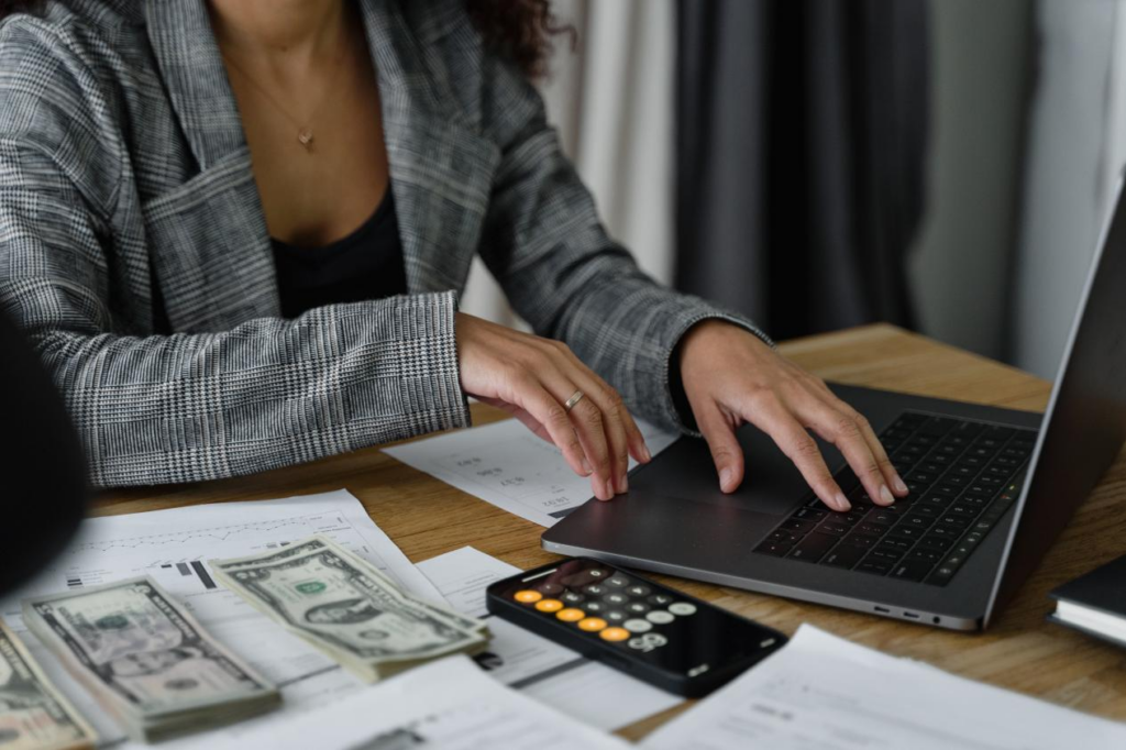 A woman working in an office