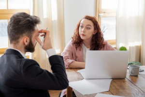 A lawyer explaining divorce rights and options to a client
