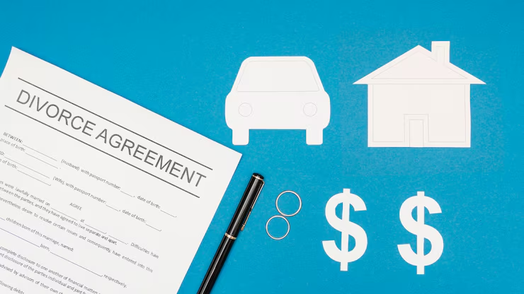3D image of a divorce agreement and assets