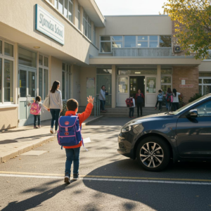 A child being dropped at school