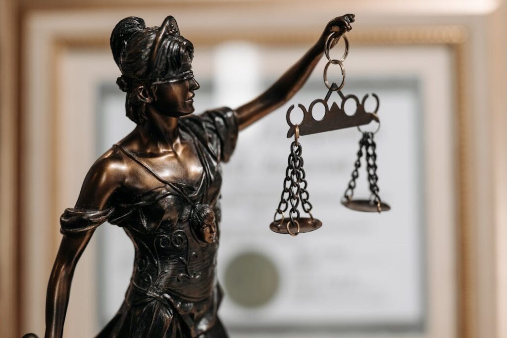 A closeup of Lady of Justice Statue