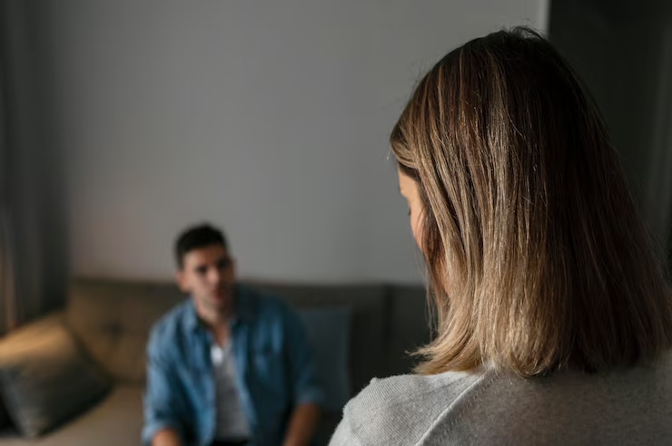 Two people looking at each other