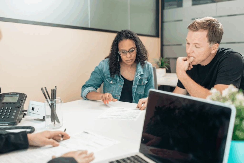 A couple reviewing documents
