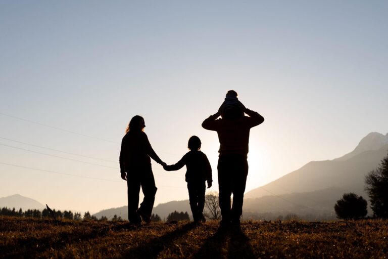 A silhouette of a family