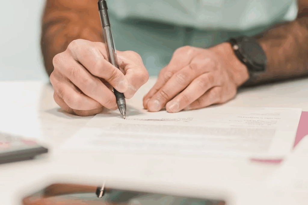 A person signing a document