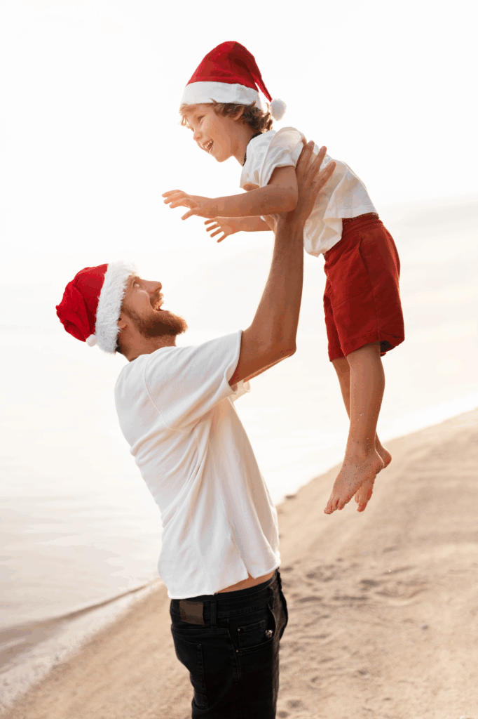 Father spending holiday time with son during Christmas, representing child custody visitation schedules in San Antonio.