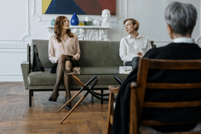 A couple with a divorce attorney