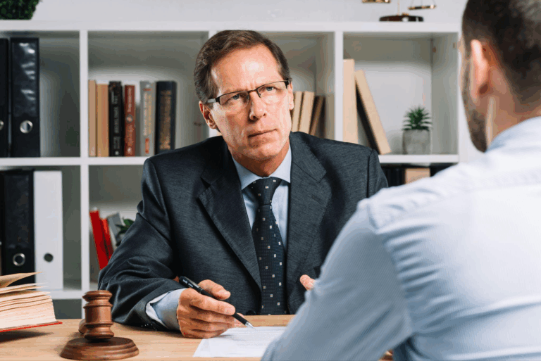 A person consulting a lawyer
