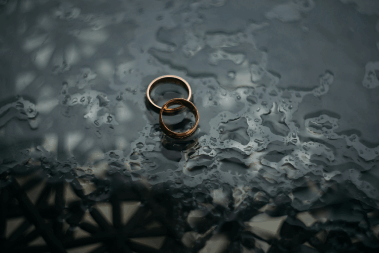 Two rings on a black surface