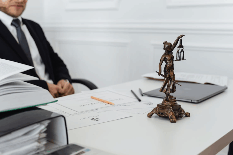 A family law attorney in Houston discussing legal documents with a client.
