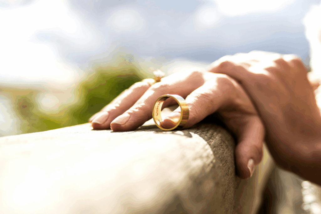 A person holding their ring