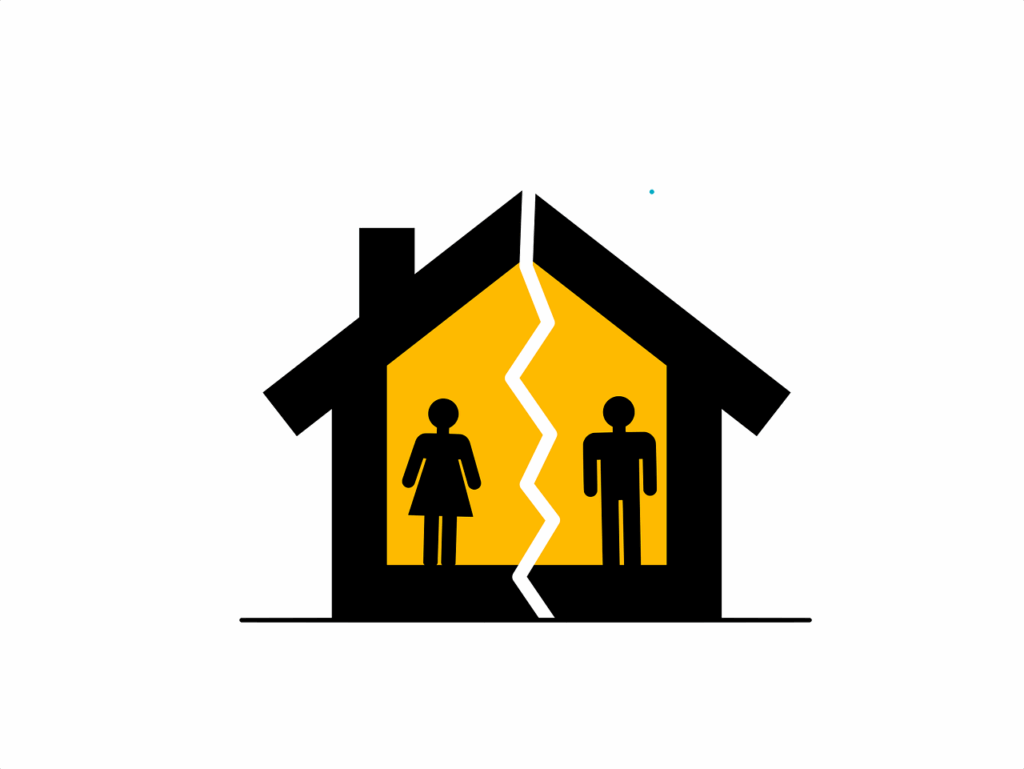 3D image of a house getting split in two