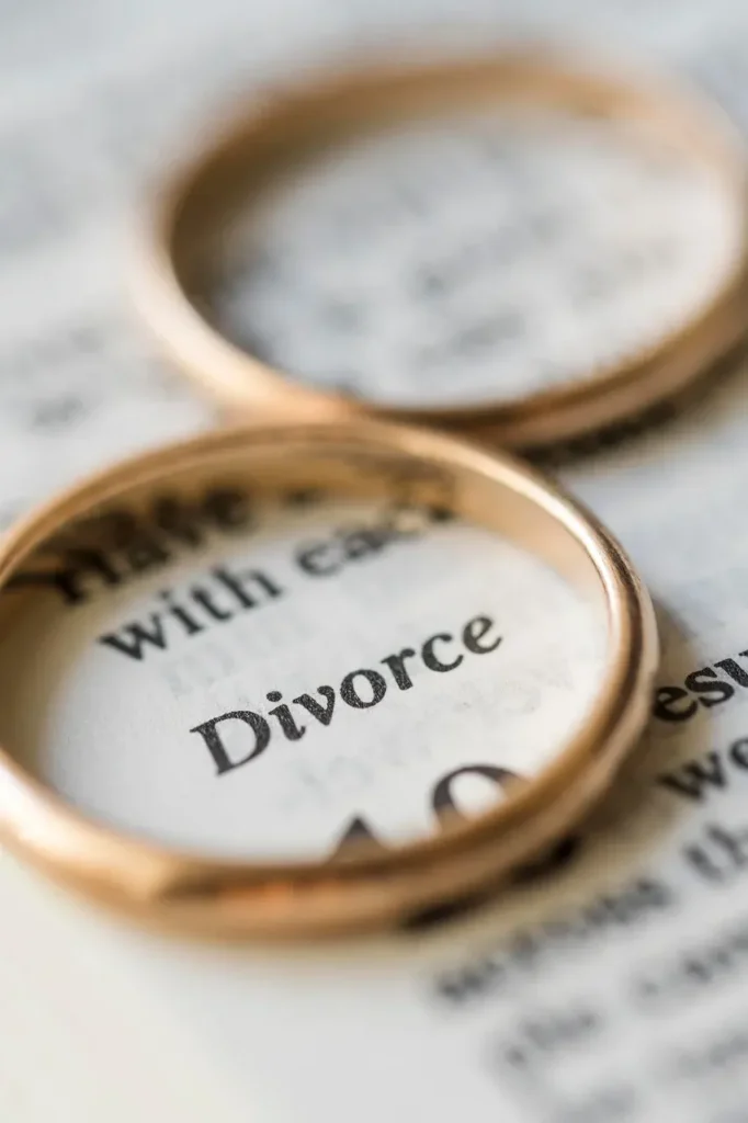Wedding ring placed over the word divorce, symbolizing separation and the need for a Port Arthur divorce lawyer.