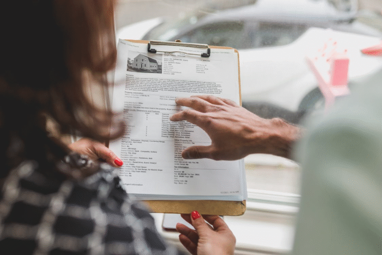 close-up of two people going through property papers