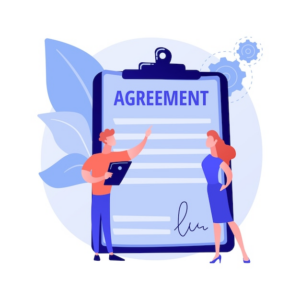  An illustration showing a man and woman with an agreement form