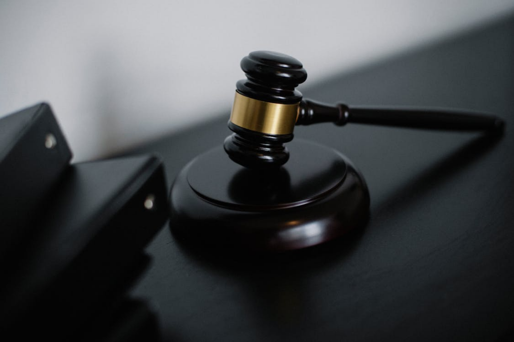 A wooden gavel next to a file