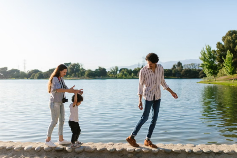 a parent and child spending time together outdoors