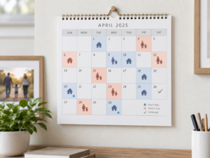 A minimalist calendar hanging on a wall