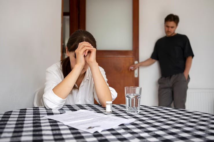 A document in front of a woman