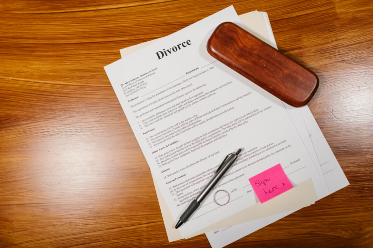Divorce paperwork and pen representing contested and uncontested divorce in Texas