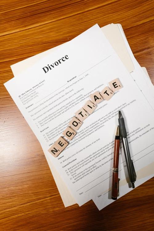 Divorce papers with negotiation blocks representing family law discussions in Stafford
