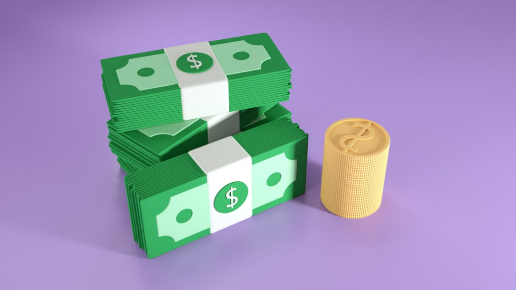 Paper bills and coins representing financial assets involved in a high-asset divorce